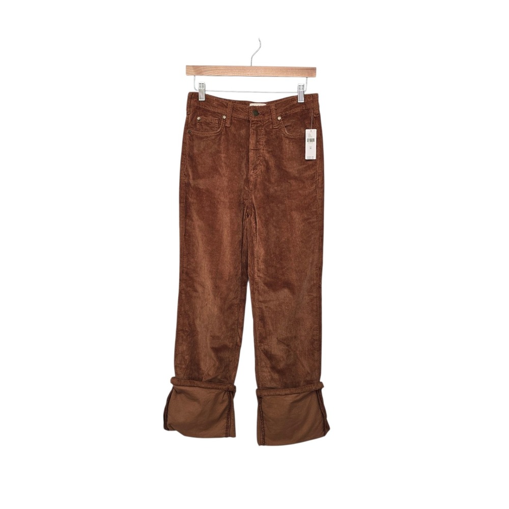 Pilcro Anthropologie Brown Corduroy Straight Leg Pants High Rise Wide Cuff 26